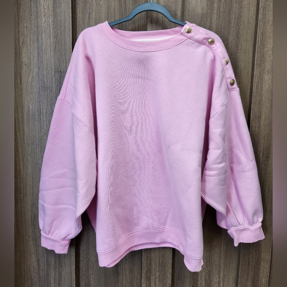 J. Crew Tops - Plus Size J. Crew Pink Button-Shoulder Sweatshirt